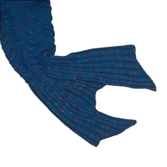 Mermaid Tail Blanket Blue Knit With Multicolors 79" - Picture 4 of 5